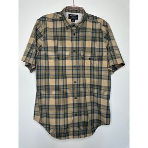 Filson Short Sleeve Plaid Button up Shirt Size M Gold Blue Vented